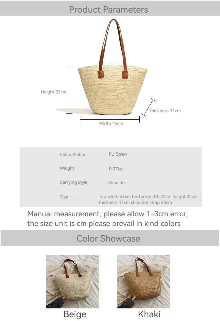Women New Versatile Minimalist Straw Large Paper Rope Vintage Beach Bag