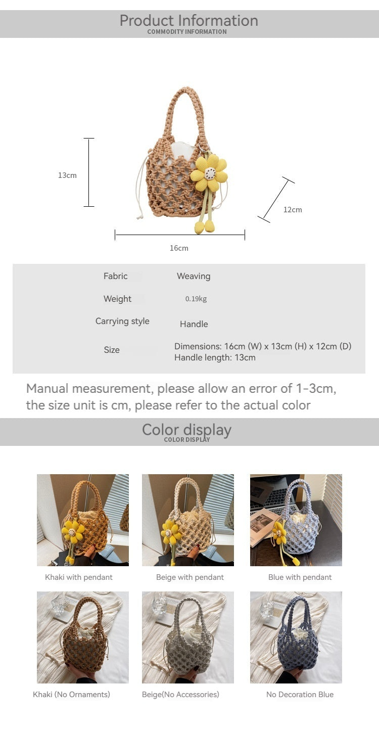 2026 Spring New Unique Handmade Woven Mesh Mini Bucket Korean Lazy Bag