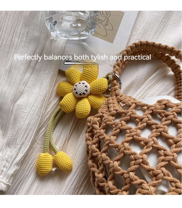 2026 Spring New Unique Handmade Woven Mesh Mini Bucket Korean Lazy Bag