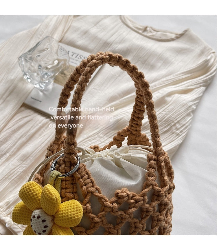 2026 Spring New Unique Handmade Woven Mesh Mini Bucket Korean Lazy Bag