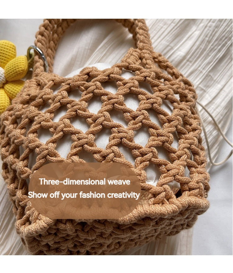 2026 Spring New Unique Handmade Woven Mesh Mini Bucket Korean Lazy Bag