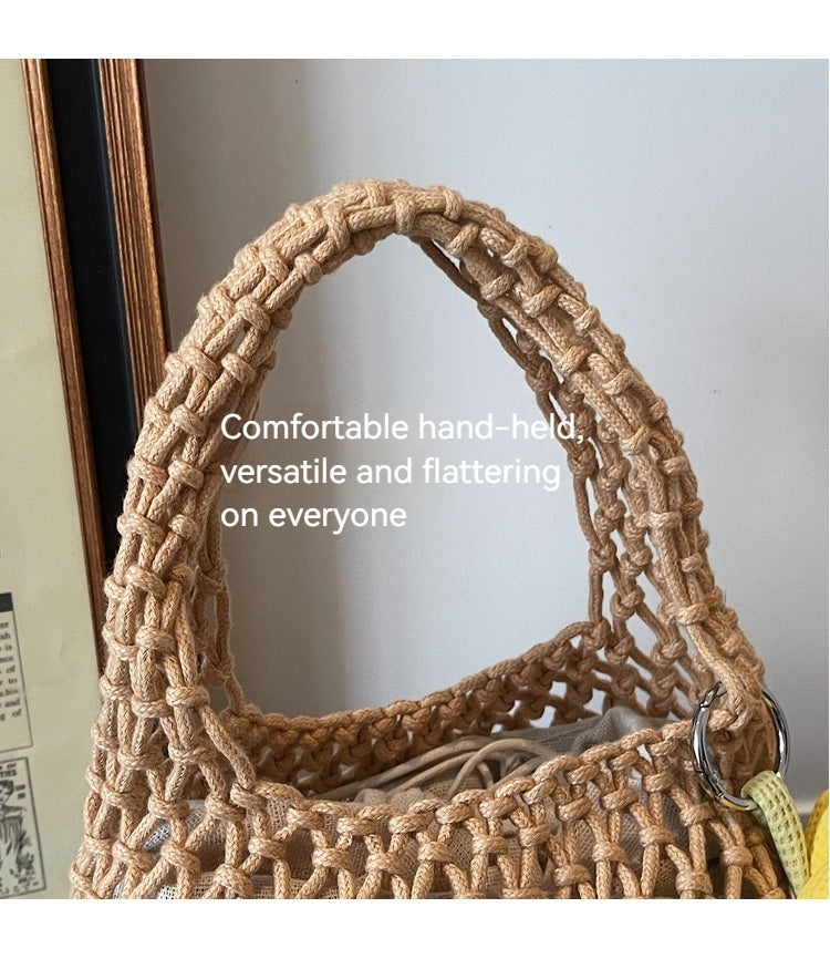 2026 New Korean Unique Hollow Mesh Wristlet Fashion Beach Handbag