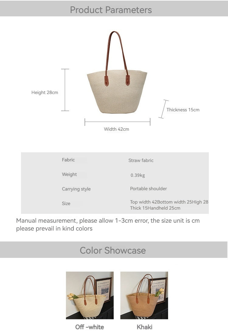 Women Trendy Shoulder Straw New Large Woven Beach Handheld Tote Bag
