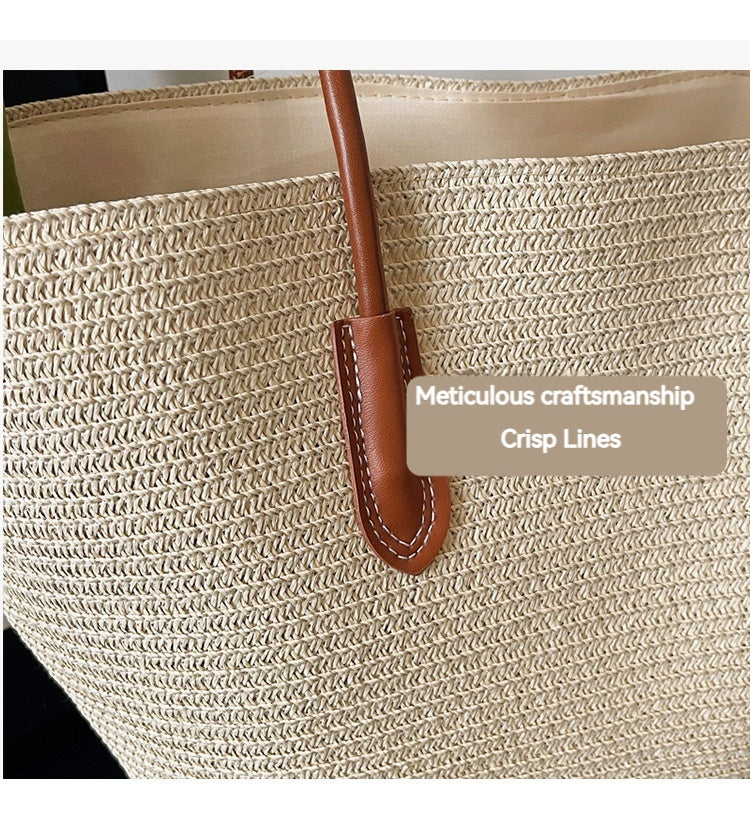 Women Trendy Shoulder Straw New Large Woven Beach Handheld Tote Bag