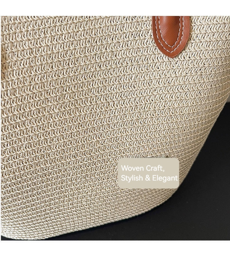 Women Trendy Shoulder Straw New Large Woven Beach Handheld Tote Bag