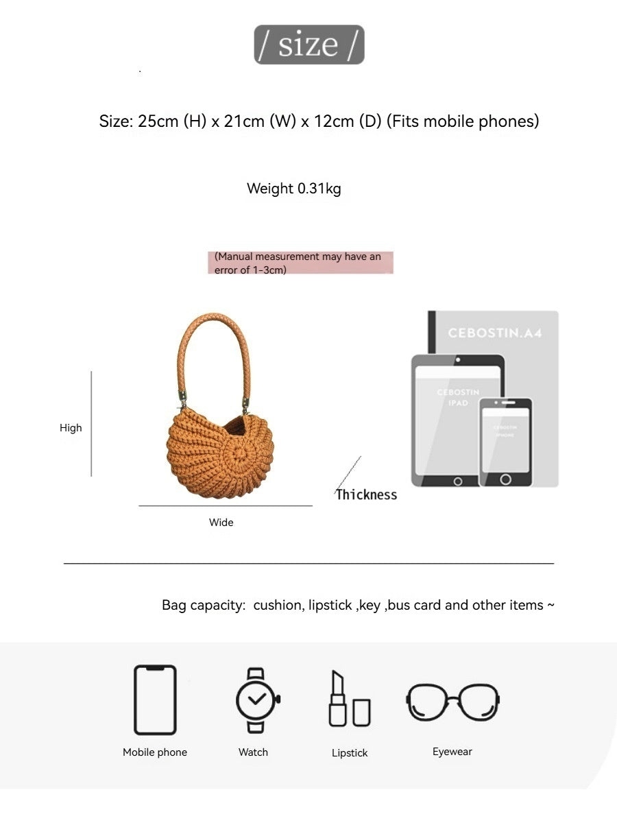 Women Handmade Crochet Conch Shell Beach Woven Pearl Chain Shoulder Crossbody Bag