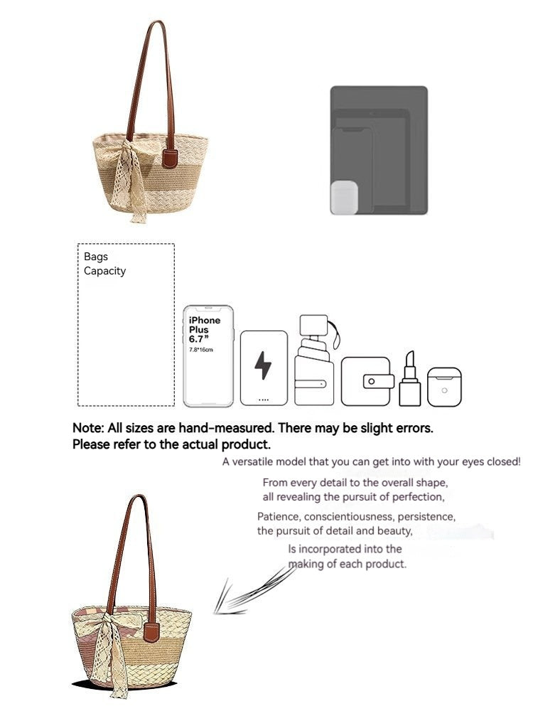 Artistic Vacation Fashion Shoulder Beach 2026 New Color Block Underarm Woven Straw Bag