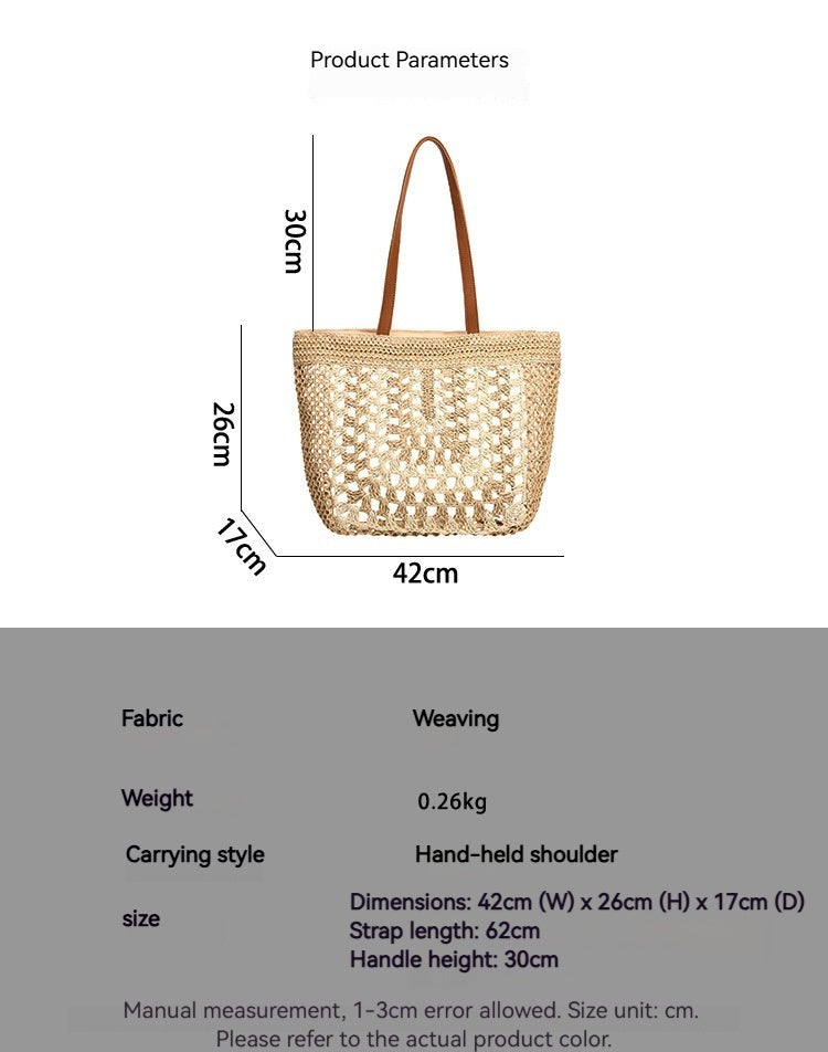 2026 Woven Shoulder Beach Handheld Unique Large Straw New Underarm Tote Bag