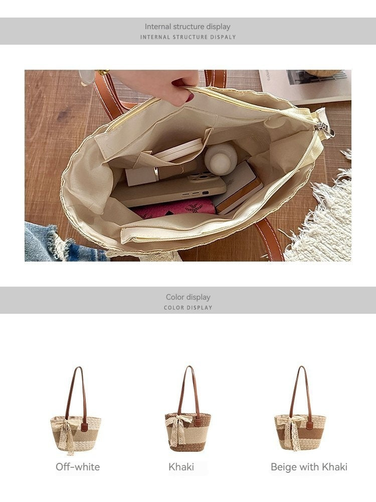 Artistic Vacation Fashion Shoulder Beach 2026 New Color Block Underarm Woven Straw Bag