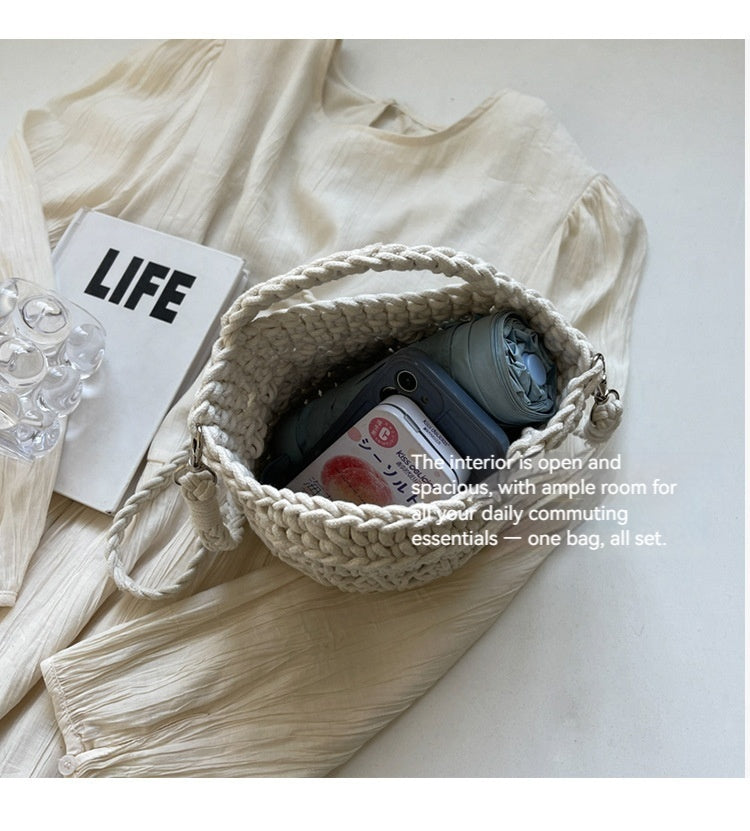 Women 2026 New Handmade Woven Bucket Crossbody Beach Bag