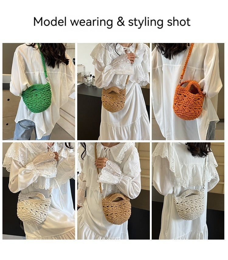 Women 2026 New Handmade Woven Bucket Crossbody Beach Bag