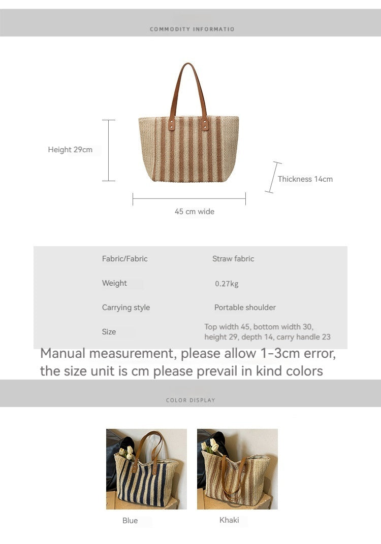 Women Fabric Straw Woven Tote 2026 New Leather Strap Summer Premium Bag