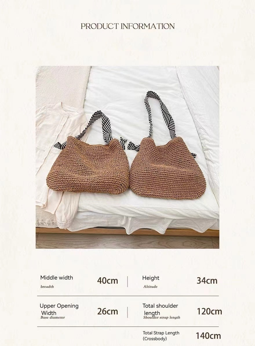 Women Korean Striped Straw 2026 New Solid Shoulder Vacation Bag