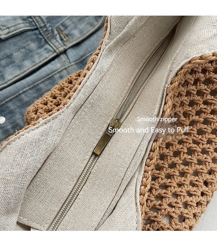 Women Summer New Woven Exquisite Bucket Shoulder Large Straw Bag