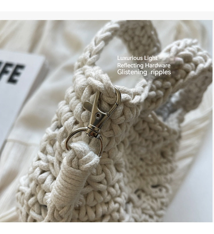 Women 2026 New Handmade Woven Bucket Crossbody Beach Bag