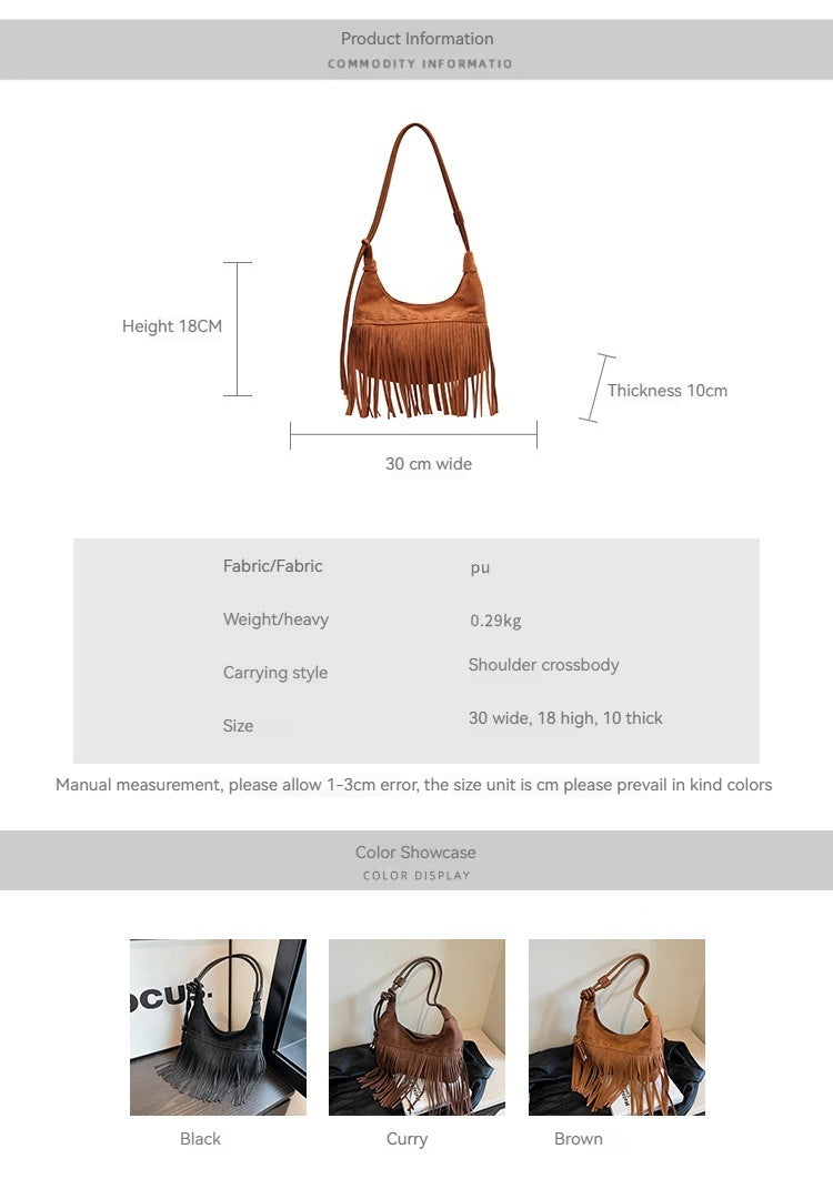 Women Tassel Suede 2026 New Fashion Vintage Shoulder Crossbody Bag