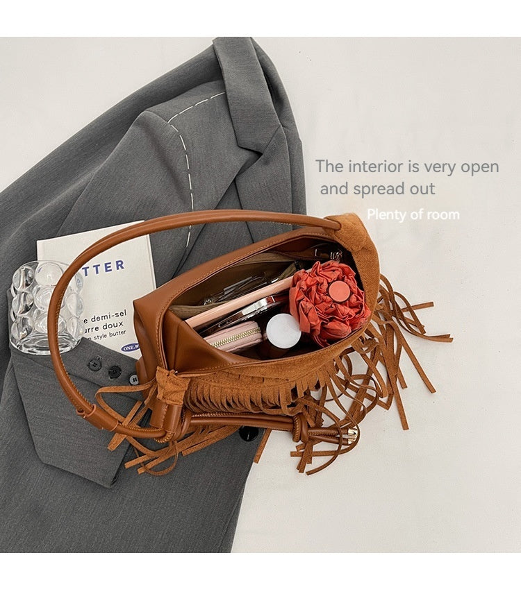 Women Tassel Suede 2026 New Fashion Vintage Shoulder Crossbody Bag