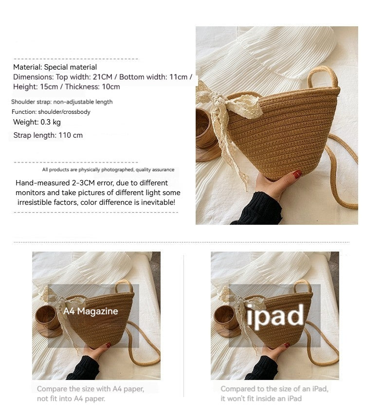 Women Woven Straw 2026 New Trendy Fashion Crossbody Beach Bucket Bag