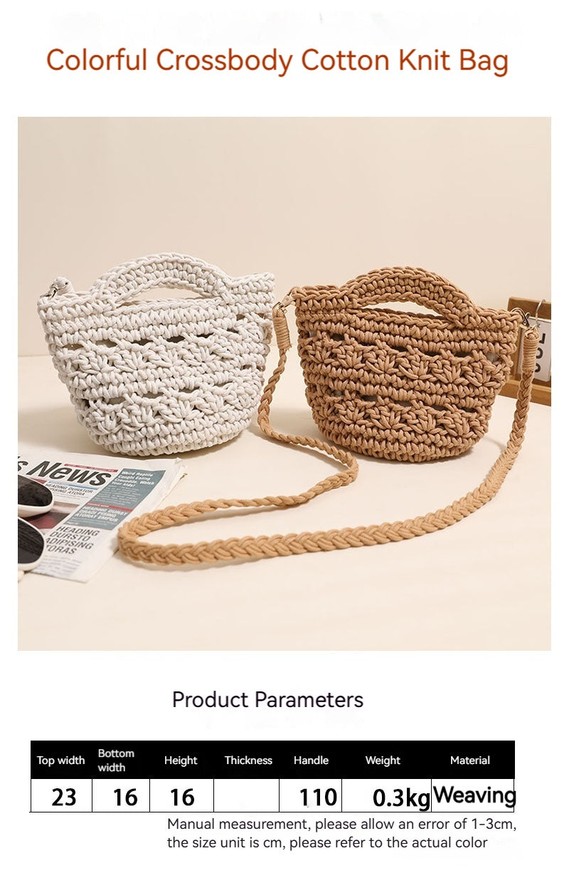 Crossbody Cotton Woven New Cute Handheld Hollow Straw Beach Bag