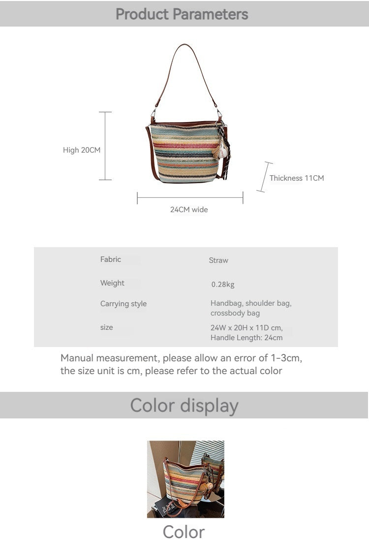 Women Summer Beach Woven Straw 2026 New Large Shoulder Crossbody Bag