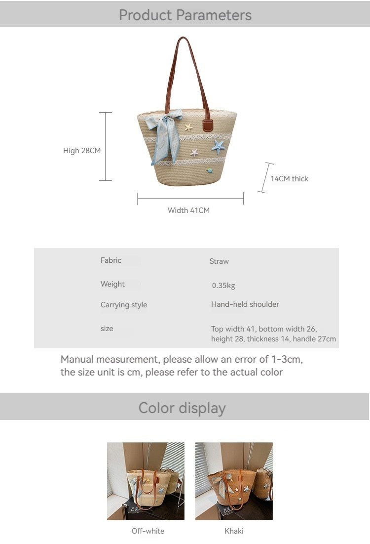 Women New Straw Picnic Woven Beach Handheld Tote Bag