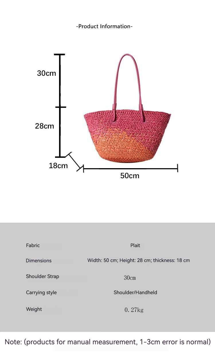 Colorful Large Straw Minimalist Handheld Natural Hollow Woven Beach Bag