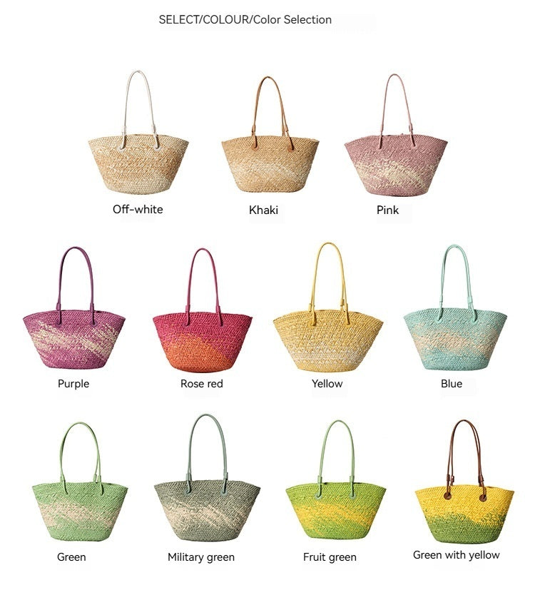 Colorful Large Straw Minimalist Handheld Natural Hollow Woven Beach Bag