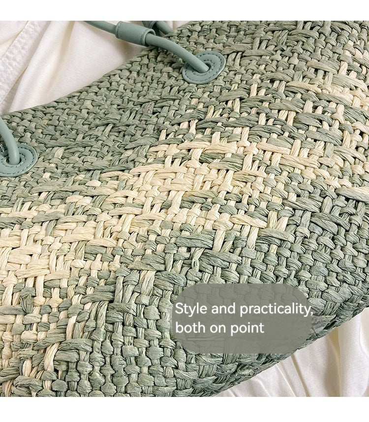 Colorful Large Straw Minimalist Handheld Natural Hollow Woven Beach Bag
