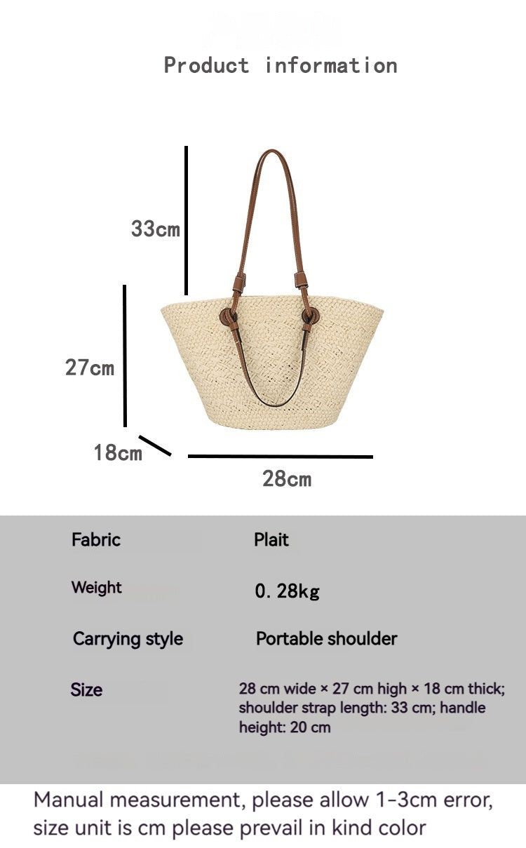 Women Straw Large Minimalist Handmade Woven Handheld Shoulder Beach Bag