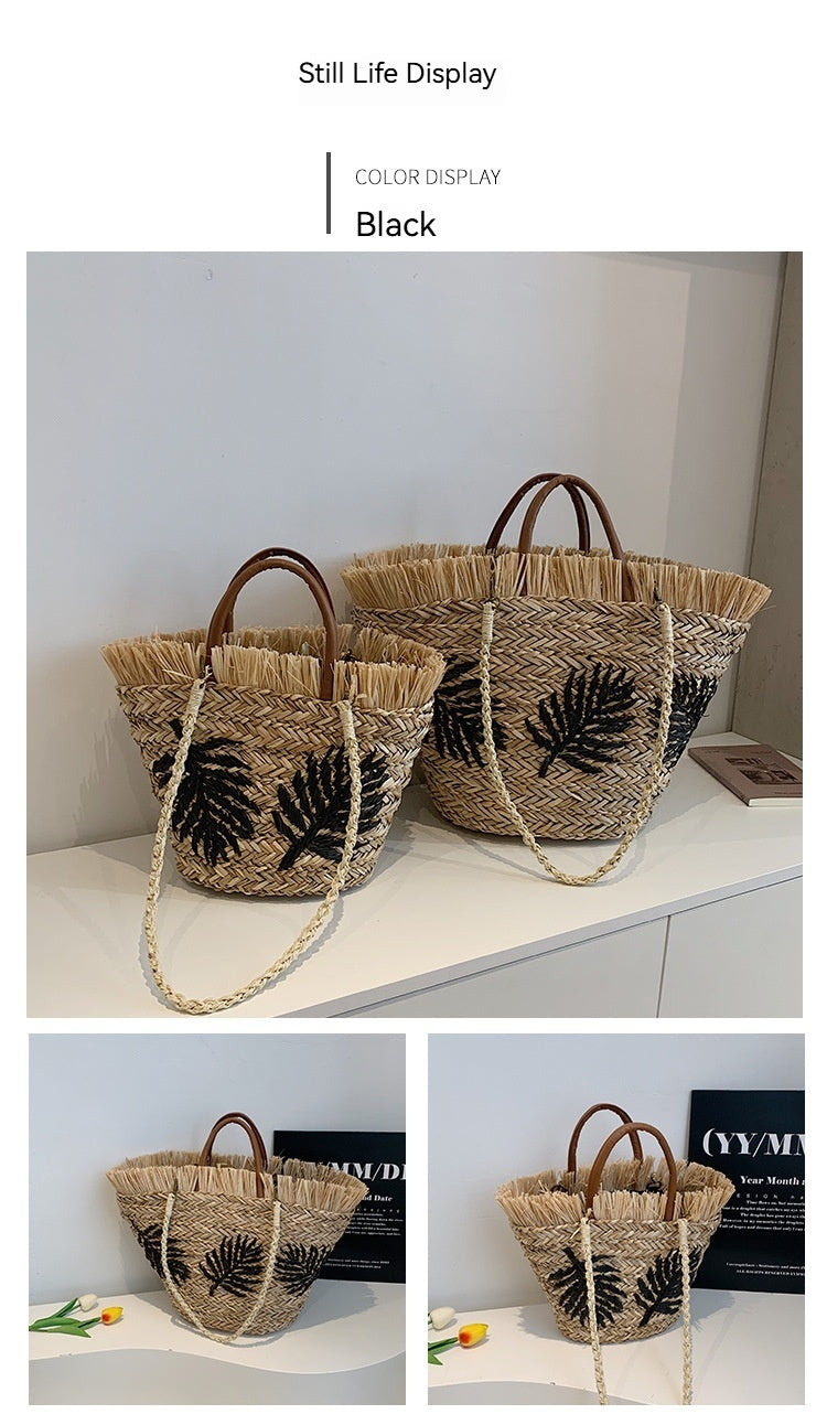 Women Straw Beach Summer Woven Shoulder Handheld Large Tote Bag