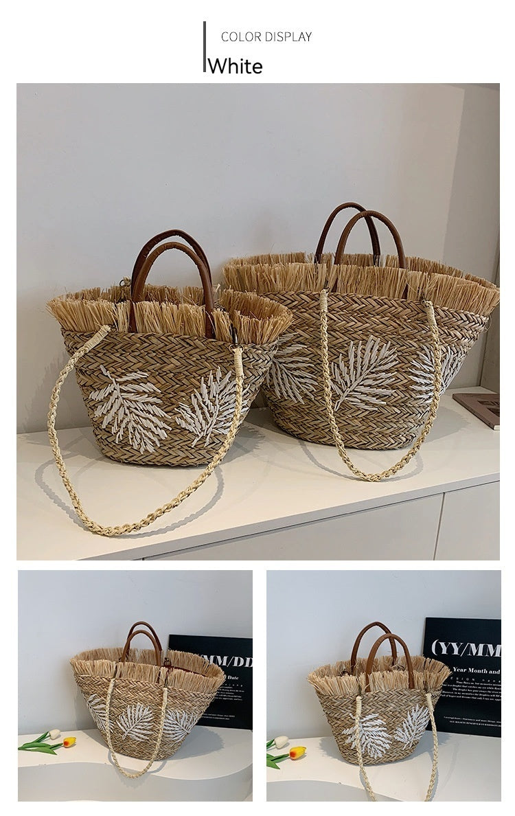 Women Straw Beach Summer Woven Shoulder Handheld Large Tote Bag