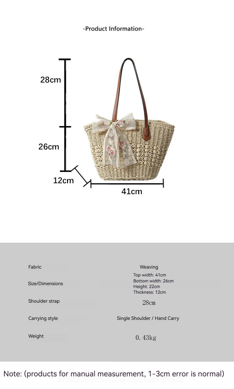 Korean Straw Large Versatile Minimalist Handmade Hollow Woven Beach Bag