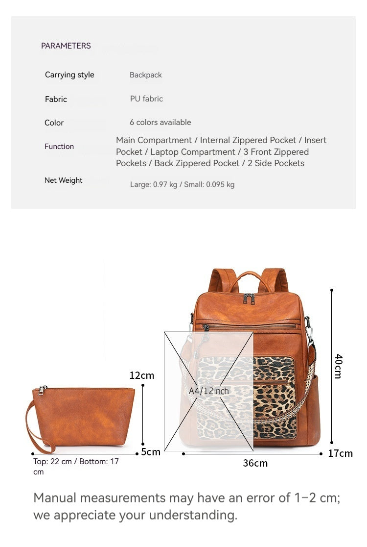 Women New Vintage Leopard Fashion Business Laptop Large Backpack