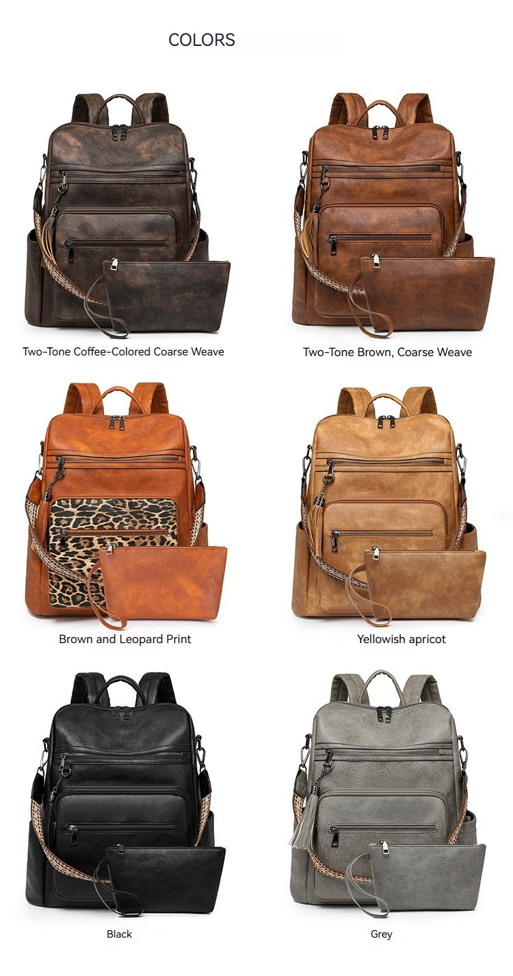 Women New Vintage Leopard Fashion Business Laptop Large Backpack