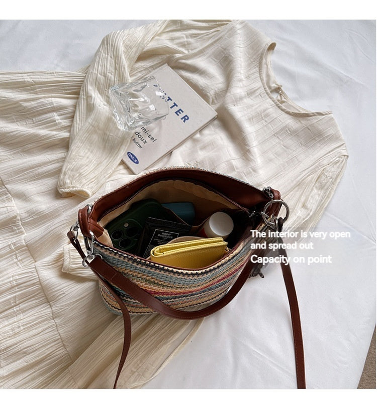 Women Summer Beach Woven Straw 2026 New Large Shoulder Crossbody Bag