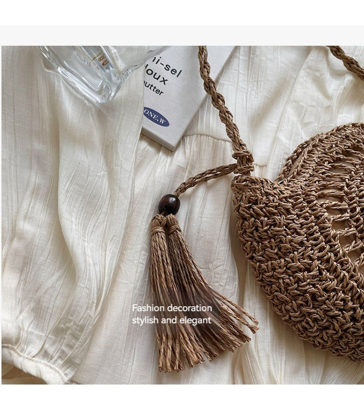 Women Unique Woven Straw 2026 New Ins Shoulder Crossbody Beach Bag