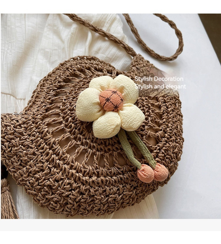 Women Unique Woven Straw 2026 New Ins Shoulder Crossbody Beach Bag