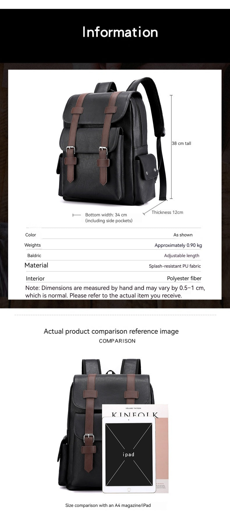 Large Soft PU Leather Casual Business Laptop Travel Backpack