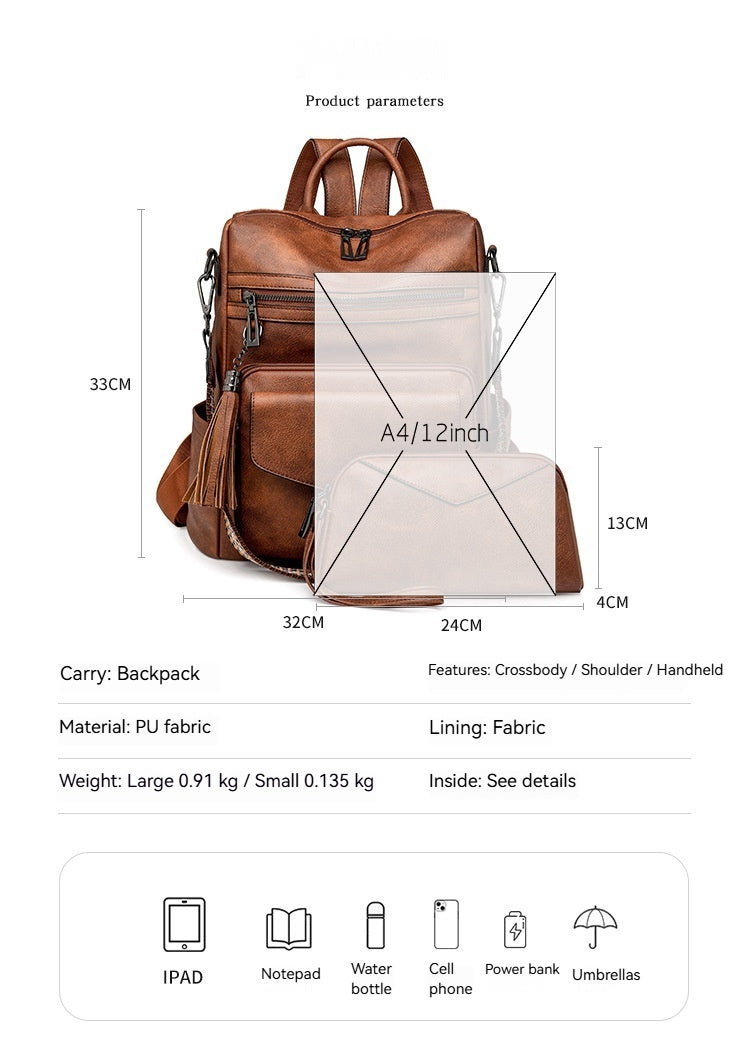 Women Winter New Vintage Fashion Large Two Tone Tassel Backpack