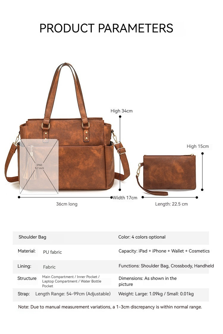 Women Fashion Laptop Briefcase Large Tassel Zipper Set Bag