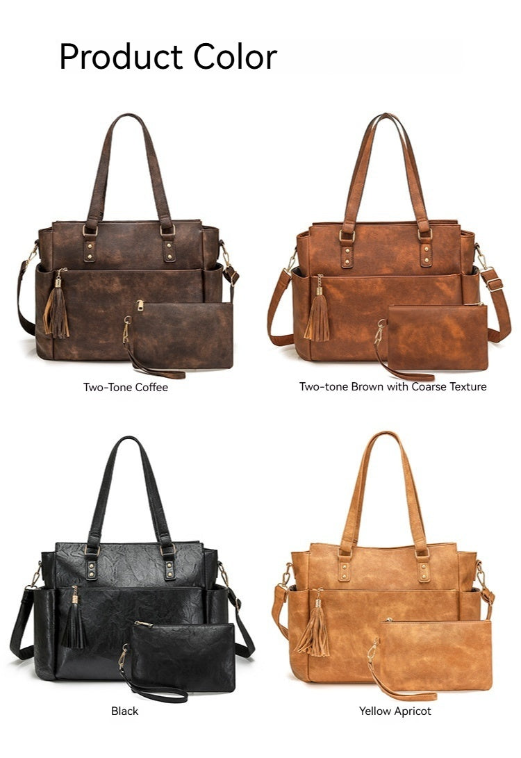 Women Fashion Laptop Briefcase Large Tassel Zipper Set Bag
