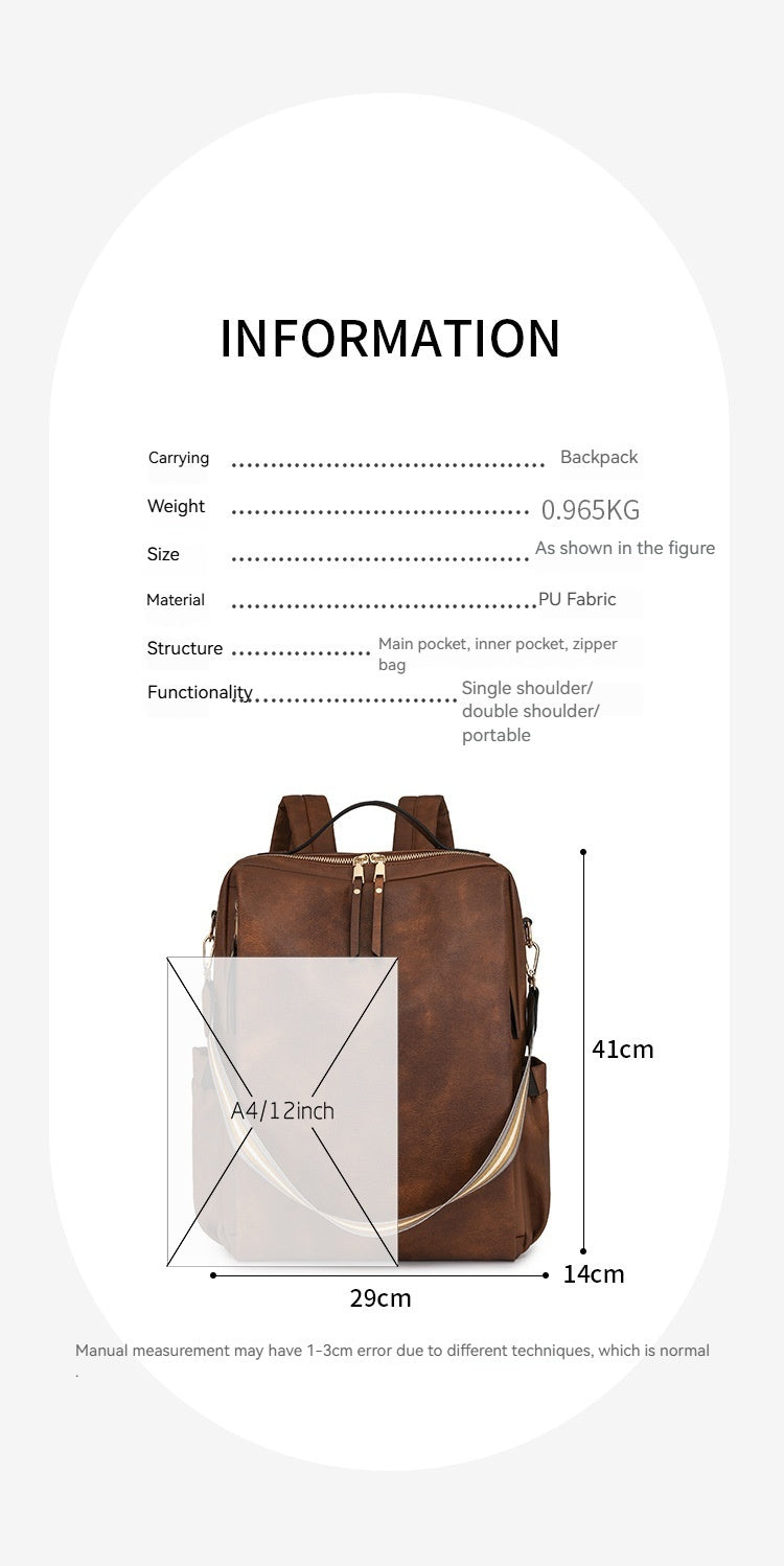 Women New Vintage Multifunctional PU Travel Backpack