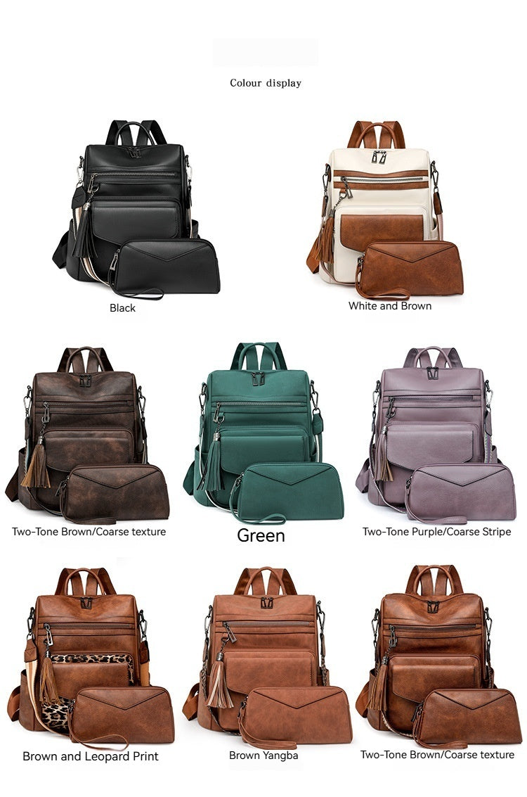 Women Winter New Vintage Fashion Large Two Tone Tassel Backpack
