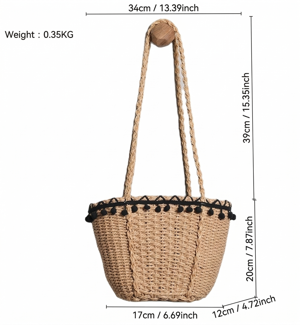 Women Retro Pastoral Straw Woven Crossbody Shoulder Beach Vacation Bag