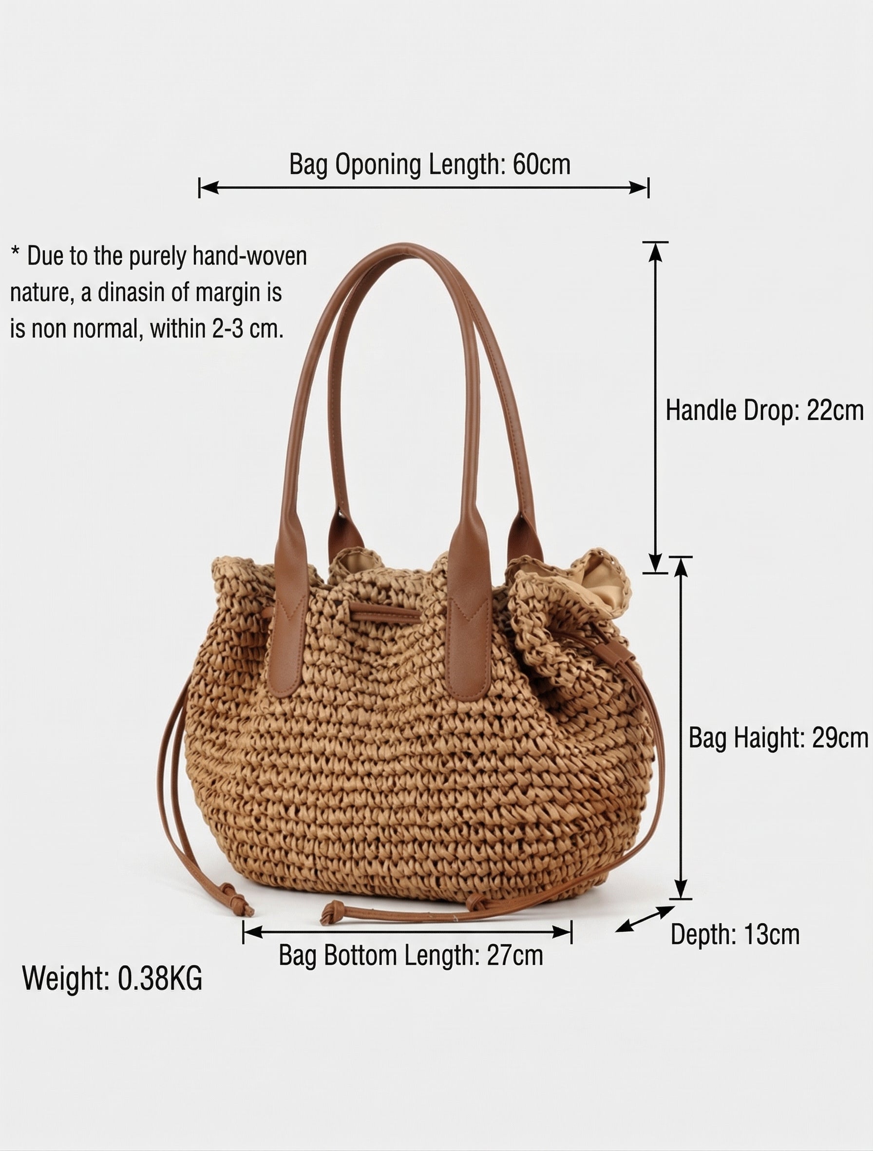 Women Straw Woven Large Capacity Shoulder Beach Vacation Bag