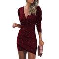 V-Neck Long Sleeve 3D Digital Printing Hip-Hugging Nightclub Dress