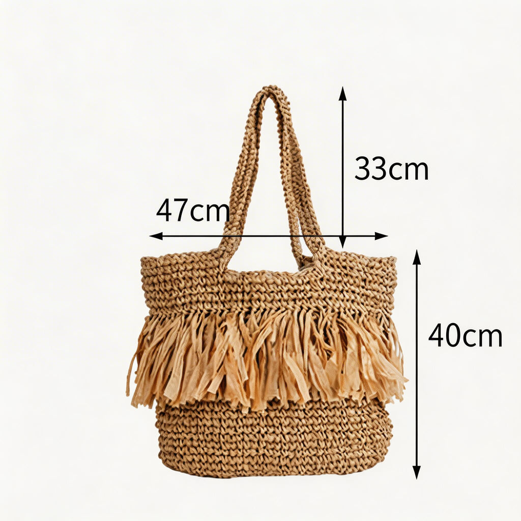 Tassel Single Shoulder Large Capacity Straw Woven Beach Bag