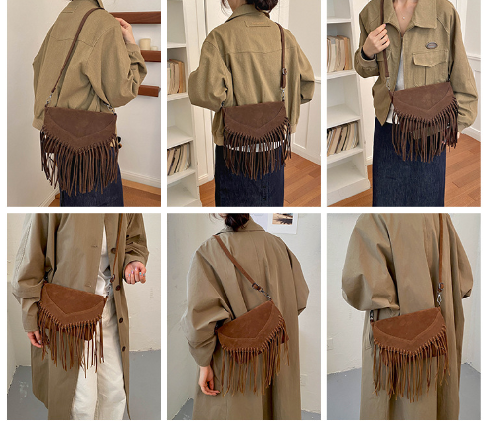 Western Fringe Crossbody Bag with Envelope Flap