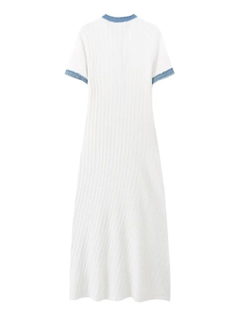 Denim Patchwork Knit Bodycon Maxi Dress