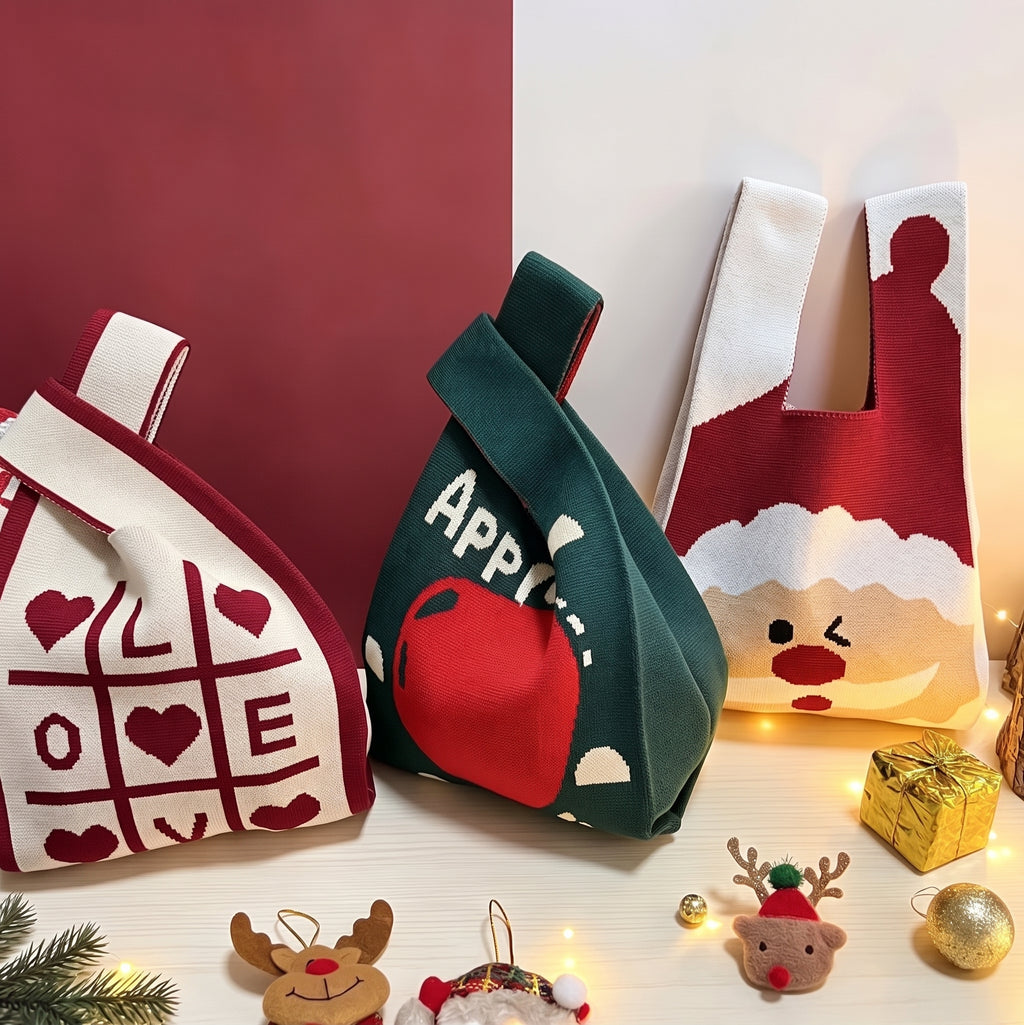 Christmas Festive Prints Polyester Knit Tote Bag